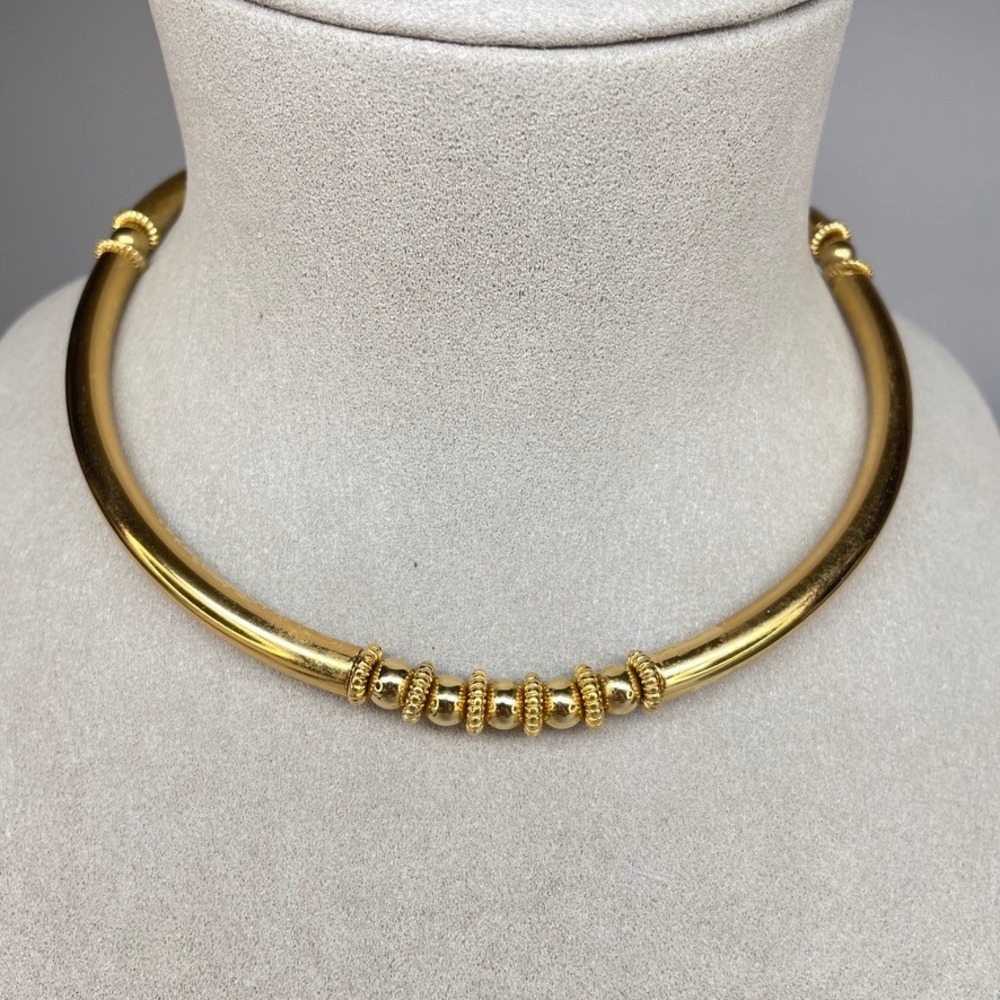 Vintage Monet Egyptian Revival Collar Necklace Gold Tone 14" Minimalist READ